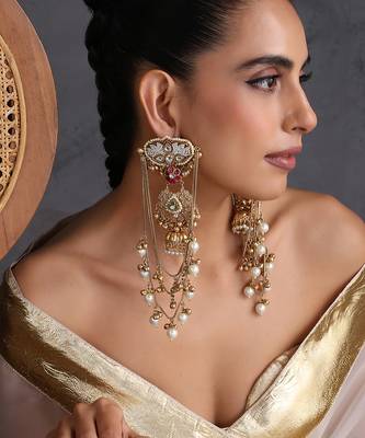 Gold plated multicolor polki dangler earrings 5