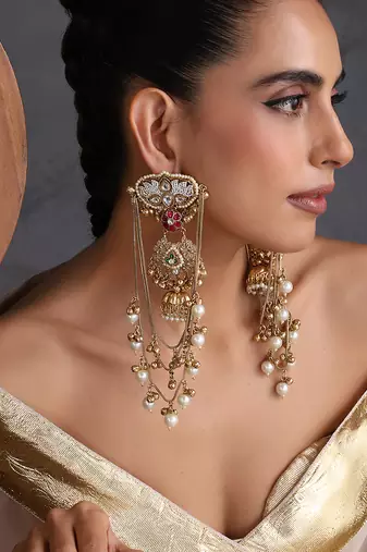 Gold plated multicolor polki dangler earrings