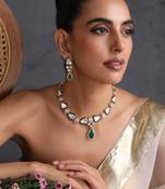 Gold plated emerald green polki necklace set