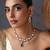 Gold plated emerald green polki necklace set