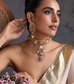 Gold plated multicolor polki choker set