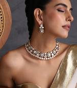 Gold plated green polki necklace set