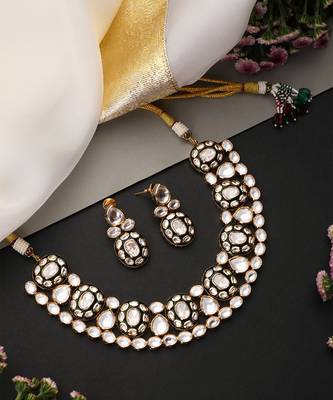 Gold plated green polki necklace set 2