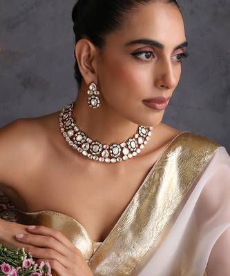 Gold plated green polki necklace set 5