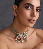 Gold plated multicolor polki choker set