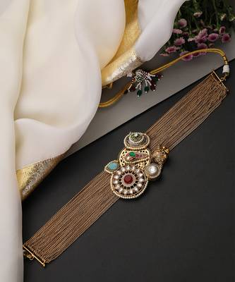 Gold plated multicolor polki choker set 2