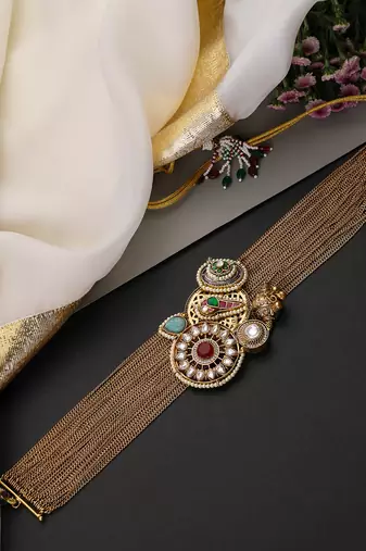 Gold plated multicolor polki choker set