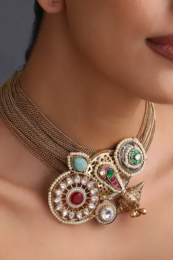 Gold plated multicolor polki choker set