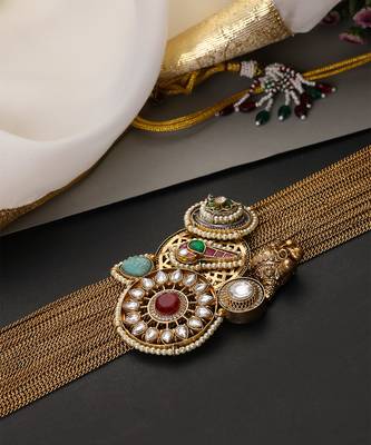 Gold plated multicolor polki choker set 4
