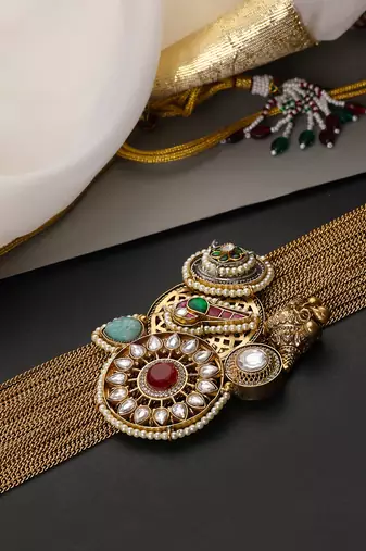 Gold plated multicolor polki choker set