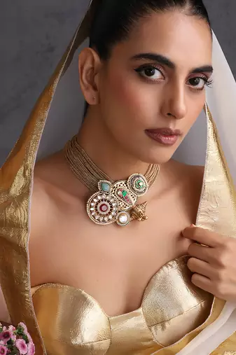 Gold plated multicolor polki choker set