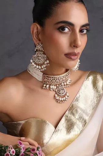 Gold plated white jadau choker set