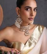 Gold plated white jadau choker set