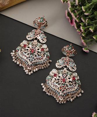 Gold plated multicolor jadau dangler earrings 2
