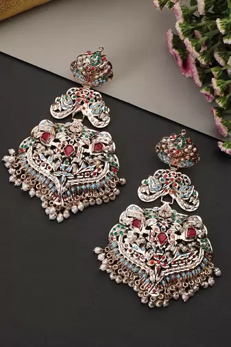 Gold plated multicolor jadau dangler earrings