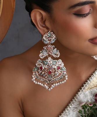 Gold plated multicolor jadau dangler earrings 3