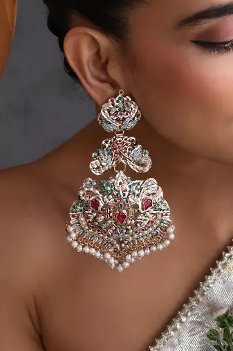 Gold plated multicolor jadau dangler earrings