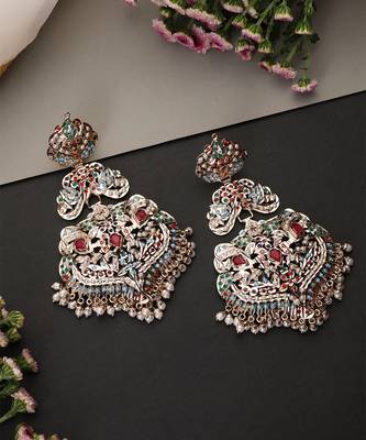 Gold plated multicolor jadau dangler earrings 4