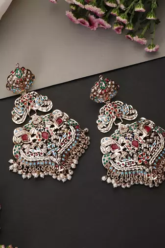 Gold plated multicolor jadau dangler earrings