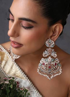 Gold plated multicolor jadau dangler earrings 5