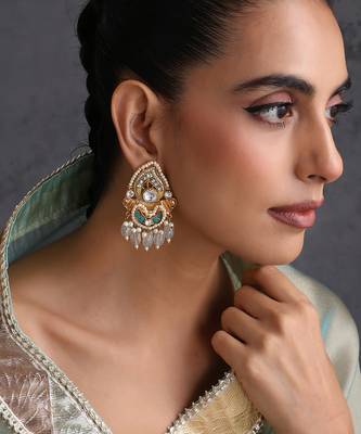 Gold plated blue kundan chandbali earrings 1