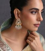 Gold plated blue kundan chandbali earrings