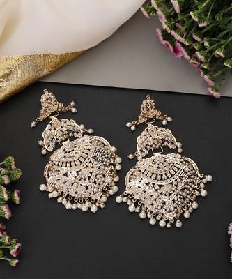 Gold plated white jadau dangler earrings 2