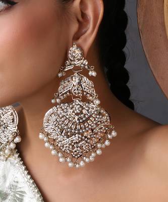 Gold plated white jadau dangler earrings 3