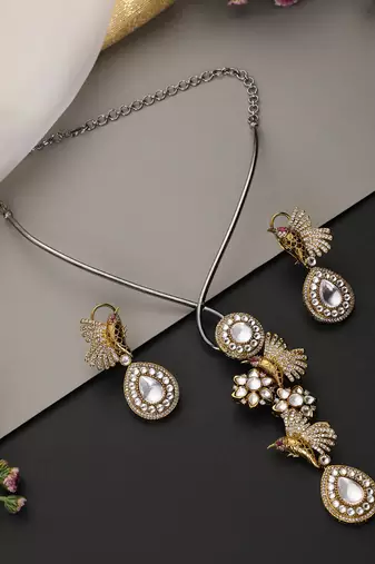 Gold plated polki hasli necklace set