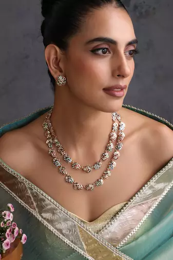 Gold plated multicolor jadau layered necklace set