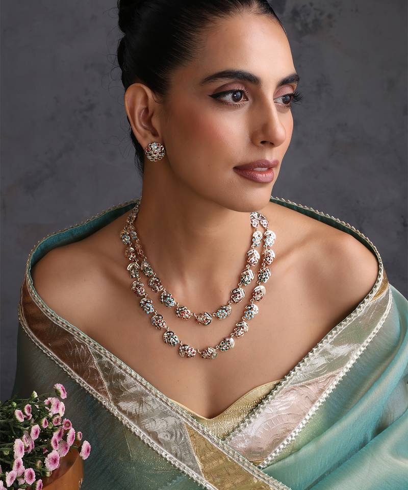 Gold plated multicolor jadau layered necklace set