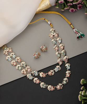Gold plated multicolor jadau layered necklace set 2