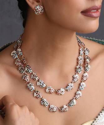 Gold plated multicolor jadau layered necklace set 3