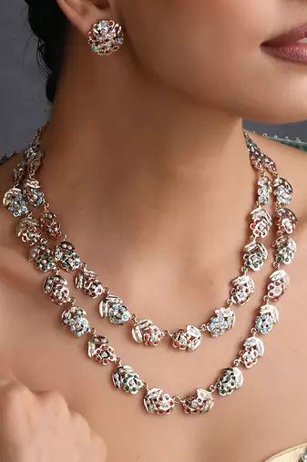 Gold plated multicolor jadau layered necklace set
