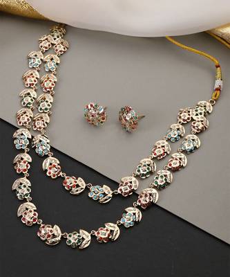 Gold plated multicolor jadau layered necklace set 4
