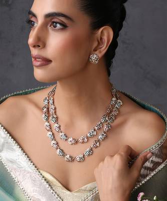 Gold plated multicolor jadau layered necklace set 5