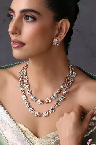 Gold plated multicolor jadau layered necklace set