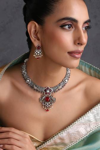 Ruby red polki hasli necklace set