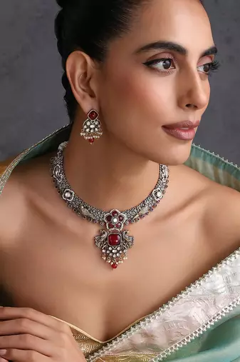 Ruby red polki hasli necklace set