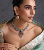 Ruby red polki hasli necklace set