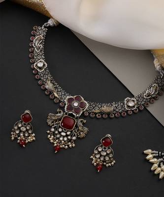 Ruby red polki hasli necklace set 2
