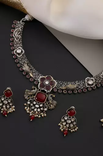 Ruby red polki hasli necklace set