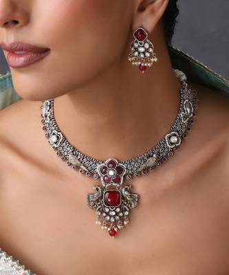 Ruby red polki hasli necklace set 3