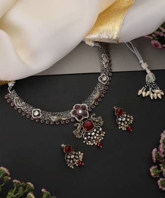 Ruby red polki hasli necklace set 4