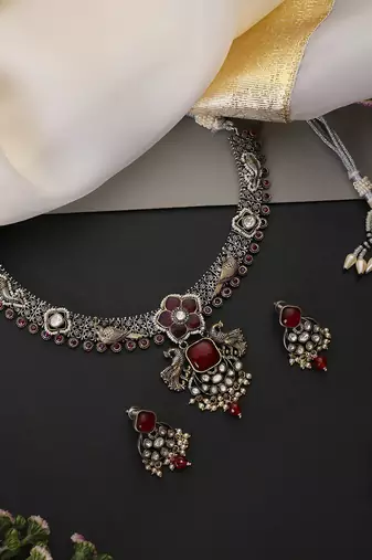Ruby red polki hasli necklace set