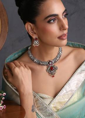 Ruby red polki hasli necklace set 5