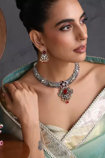 Ruby red polki hasli necklace set