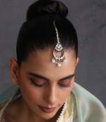 Gold plated beaded polki maang tikka