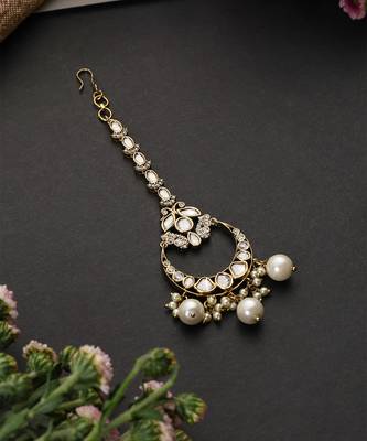 Gold plated beaded polki maang tikka 2