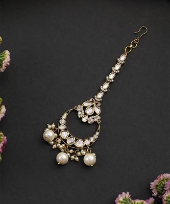 Gold plated beaded polki maang tikka 3